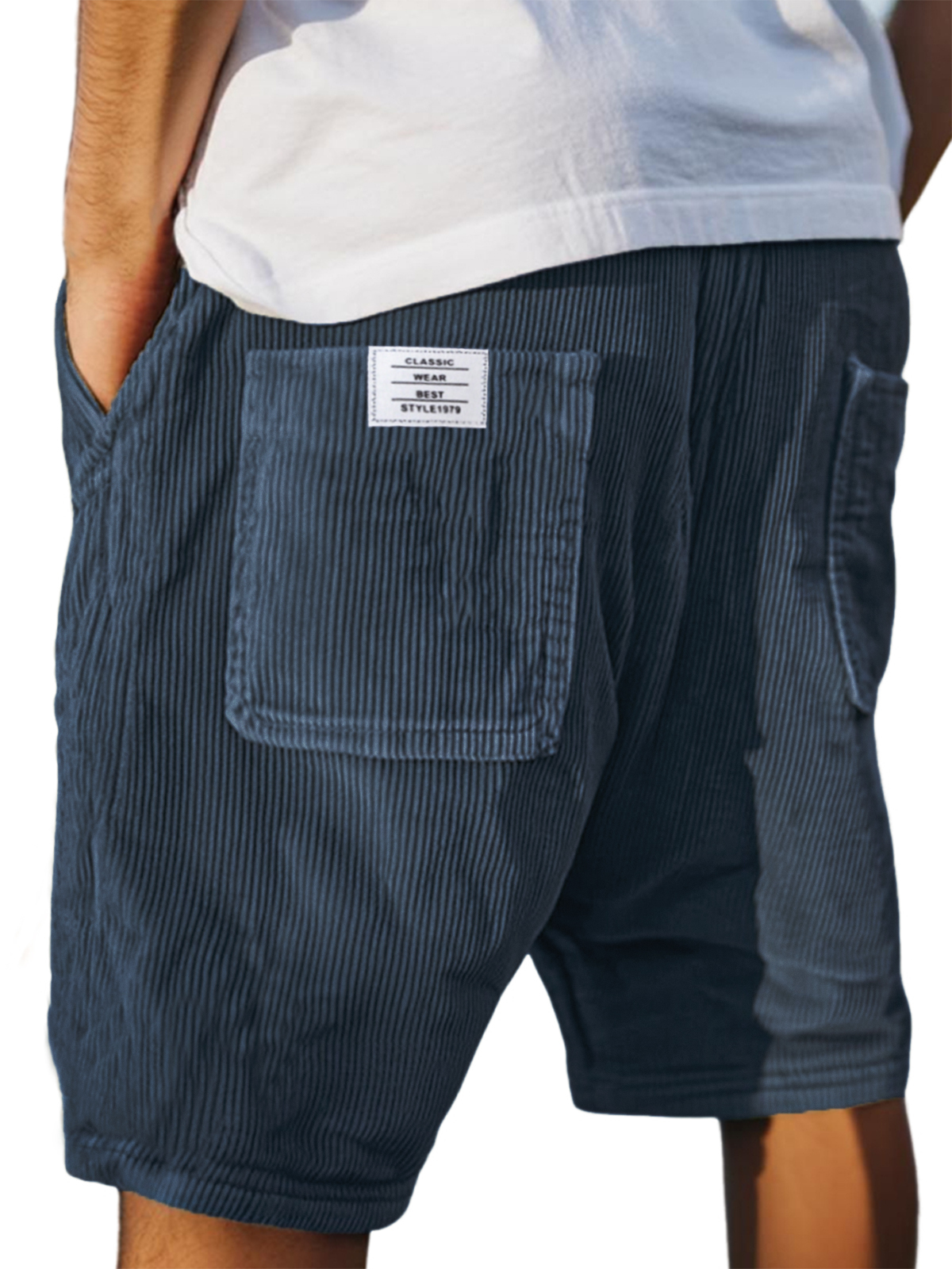 Men's Stylish Multi-pocket Vintage Corduroy Simple Embroidered Logo Casual Loose Shorts