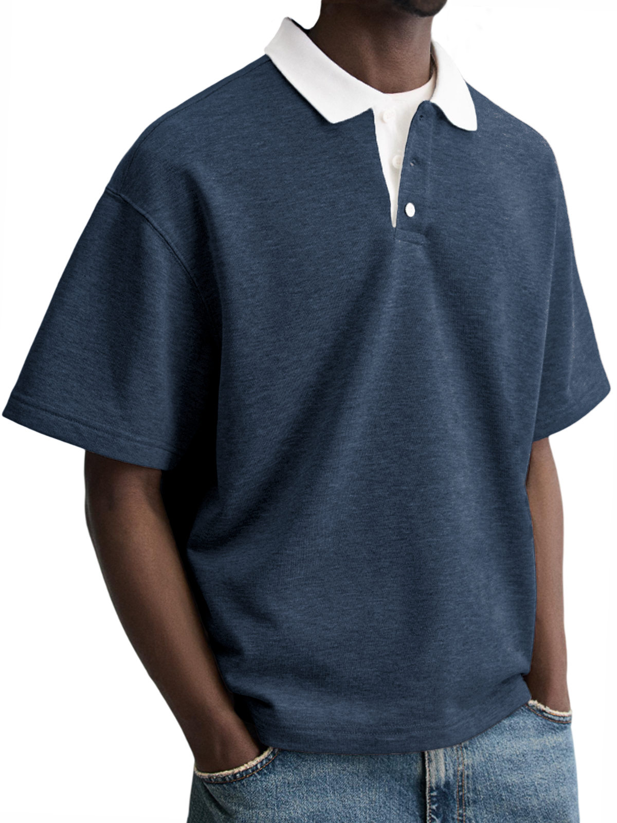 Men's Contrast Collar Everyday Piqué Cotton Casual Button-down Lapel Short-sleeved POLO Shirt