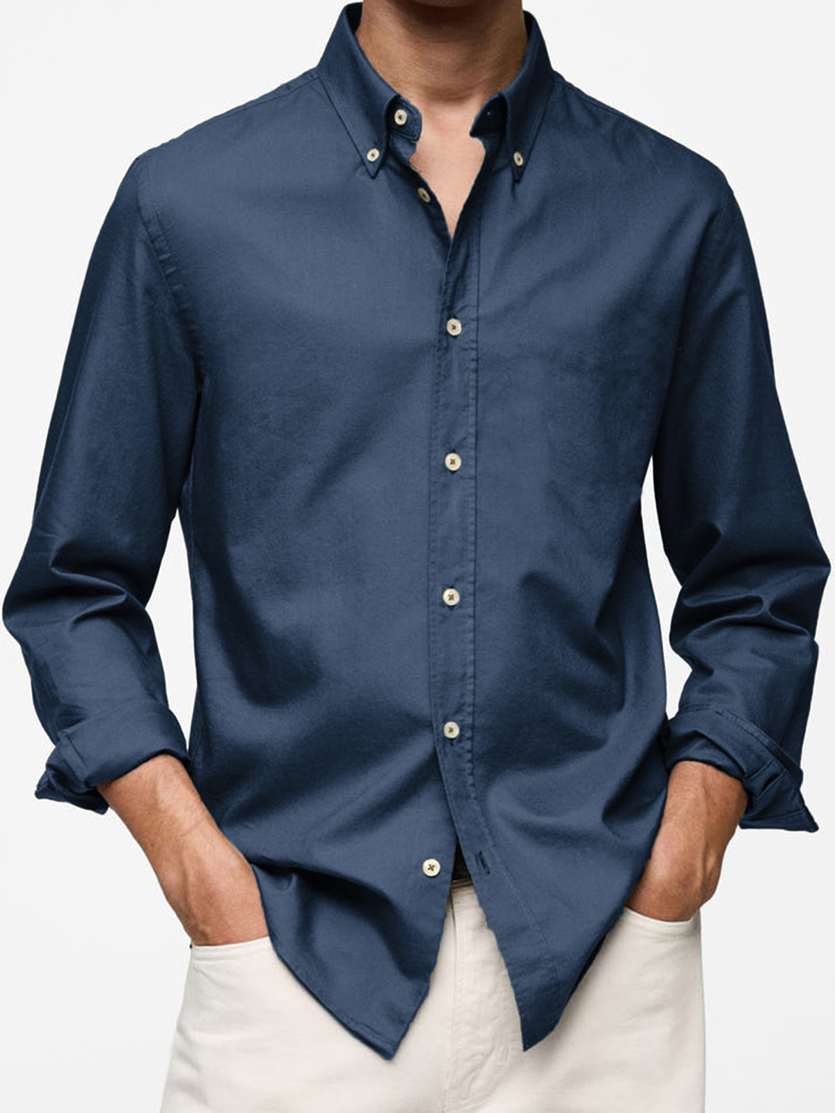 Men's Vintage Cotton Basic Casual Long Sleeve Everyday Lapel Button Shirt
