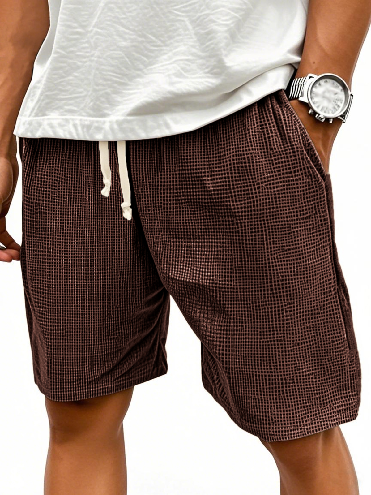 Men's Comfortable Waffle Texture Lace-up Stylish Casual Loose Shorts