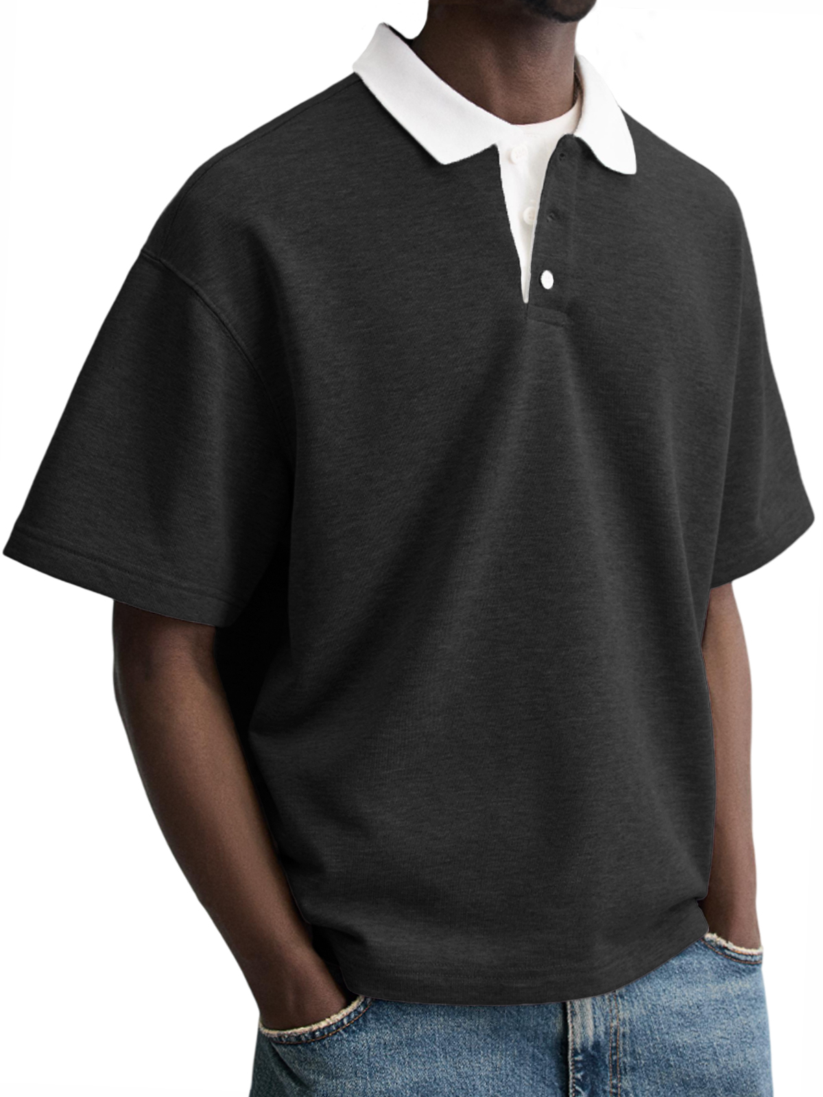 Men's Contrast Collar Everyday Piqué Cotton Casual Button-down Lapel Short-sleeved POLO Shirt