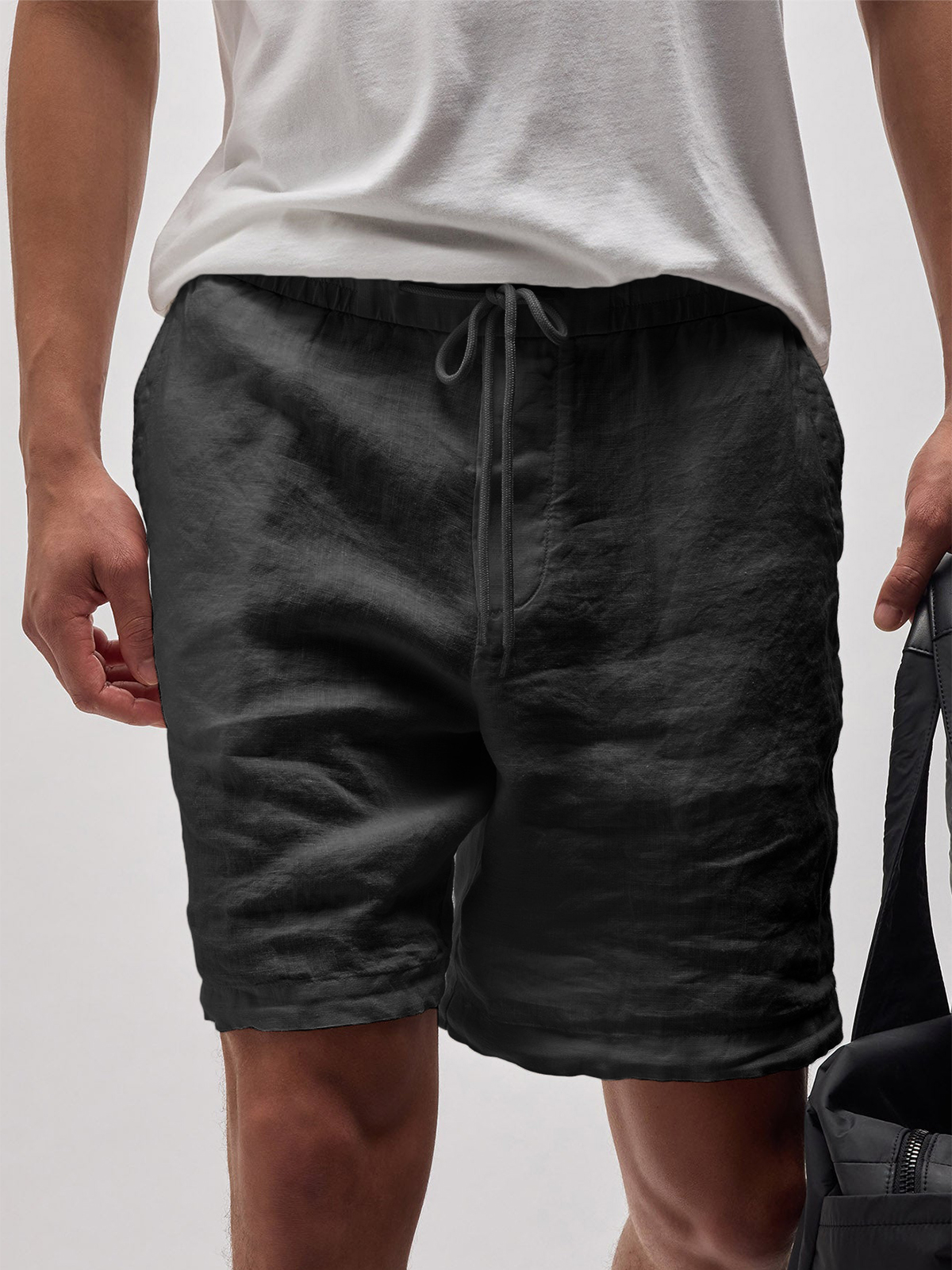 Men's Linen Comfort Lace-Up Elastic Waist Everyday Casual Shorts with Side Pockets