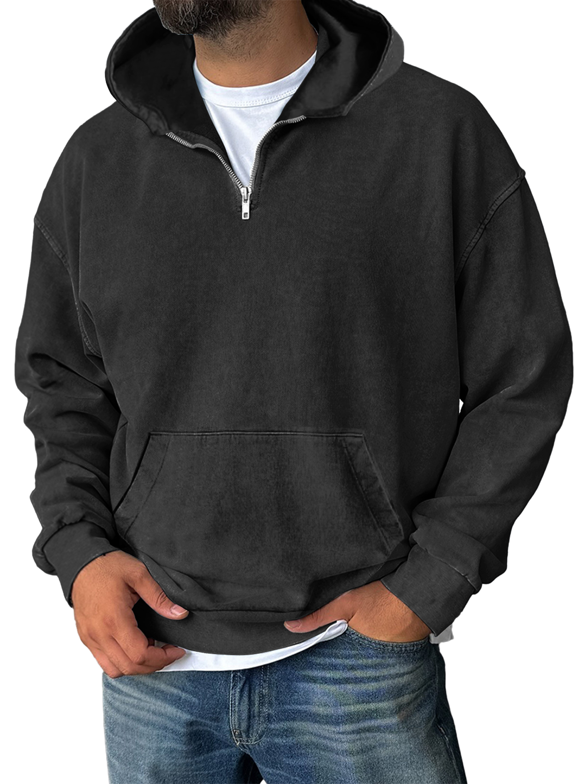 Men's Casual Zipper Pocket Hooded Sweatshirt