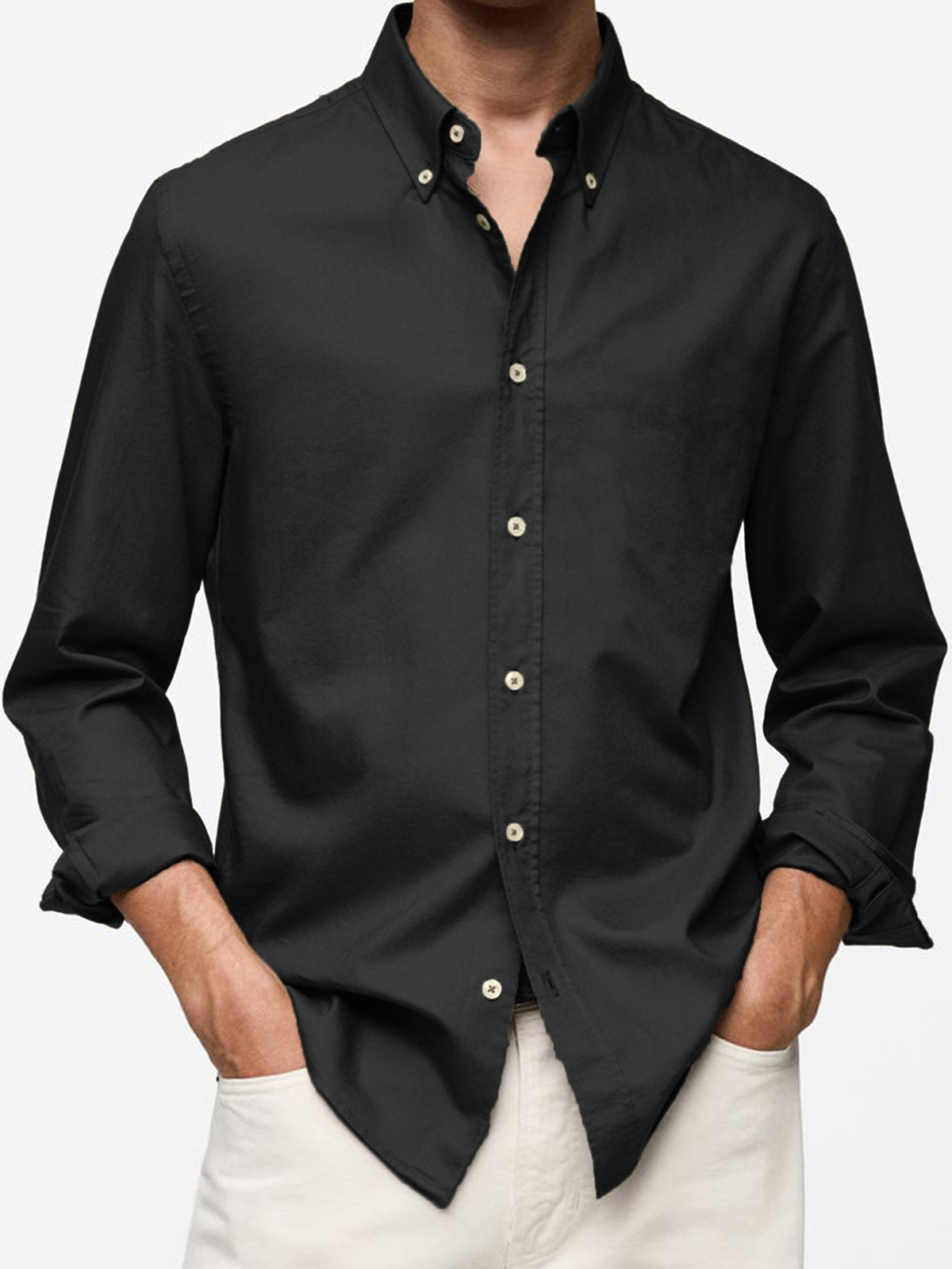 Men's Vintage Cotton Basic Casual Long Sleeve Everyday Lapel Button Shirt