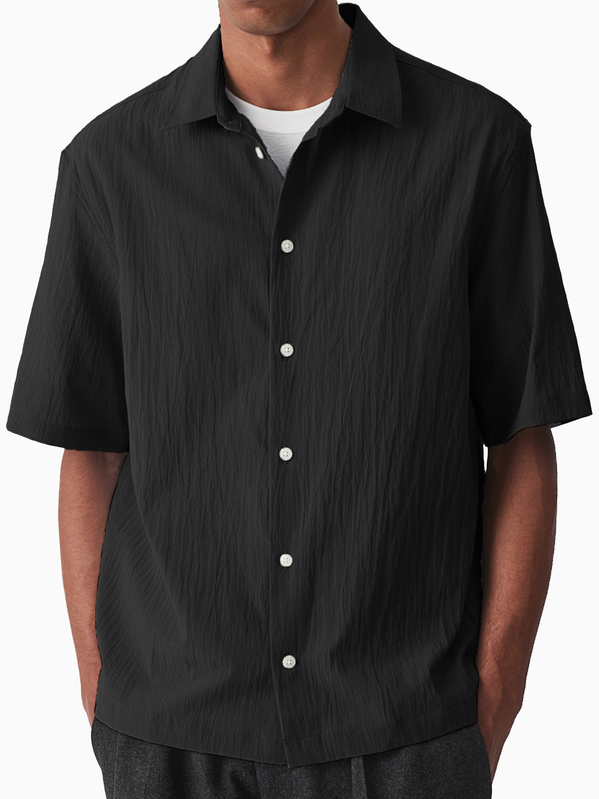 Men's Comfortable Pleated Casual Short-sleeved Basic Shirt