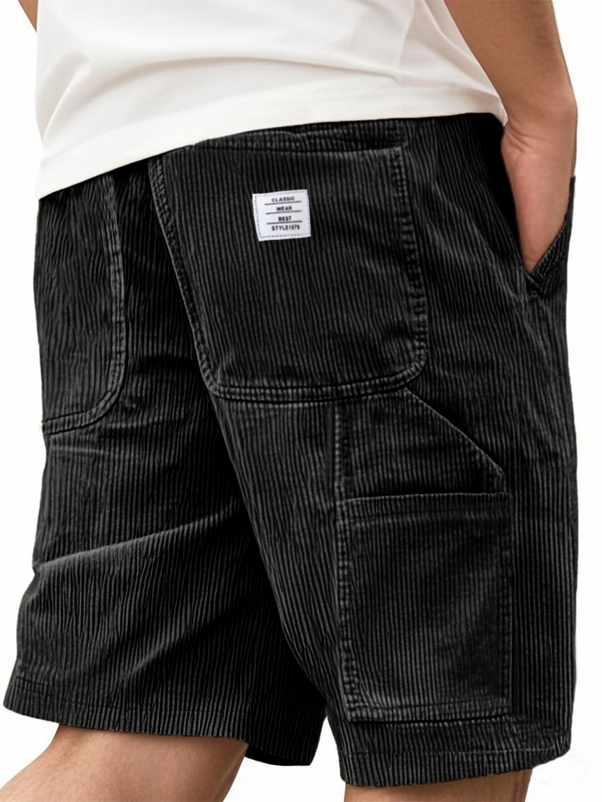Men's Cargo Practical Multi-Pocket Corduroy With Embroidered Logo Stylish Loose Everyday Shorts