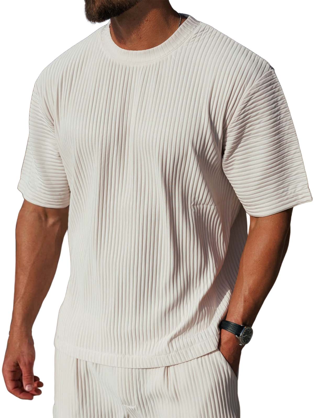 Men's Textured Ribbed Crew Neck T-Shirt