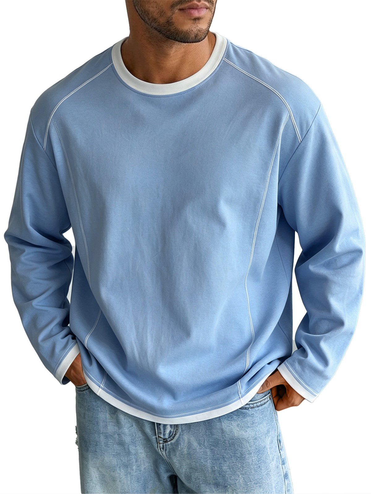 Casual Color Block Crew Neck Long Sleeve T-shirts