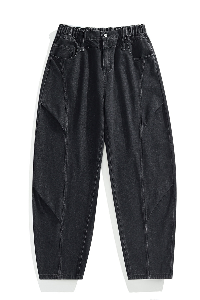 Men's Cotton Vintage-Washed Deconstructed Patchwork Curved-Leg Wide-Leg Jeans