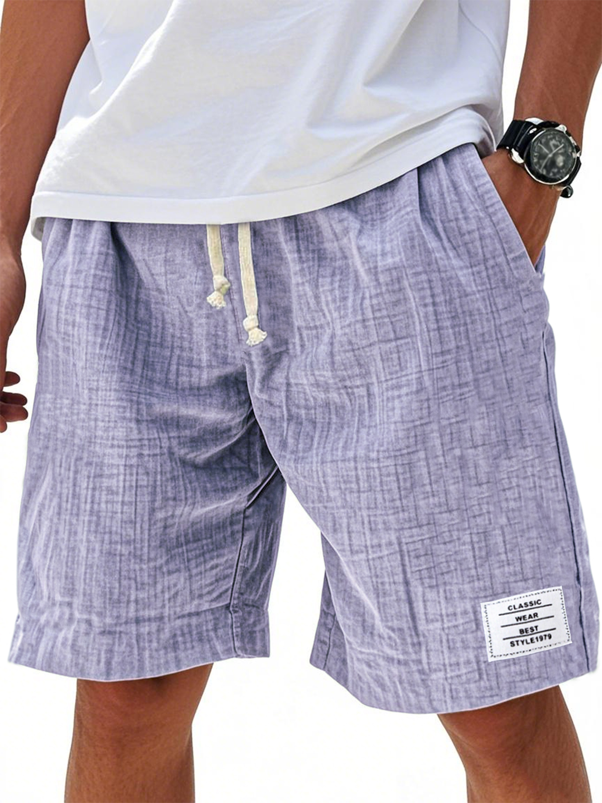 Men's Comfort Crepe Soft Simple Embroidered Label Casual Lace Up Everyday Shorts