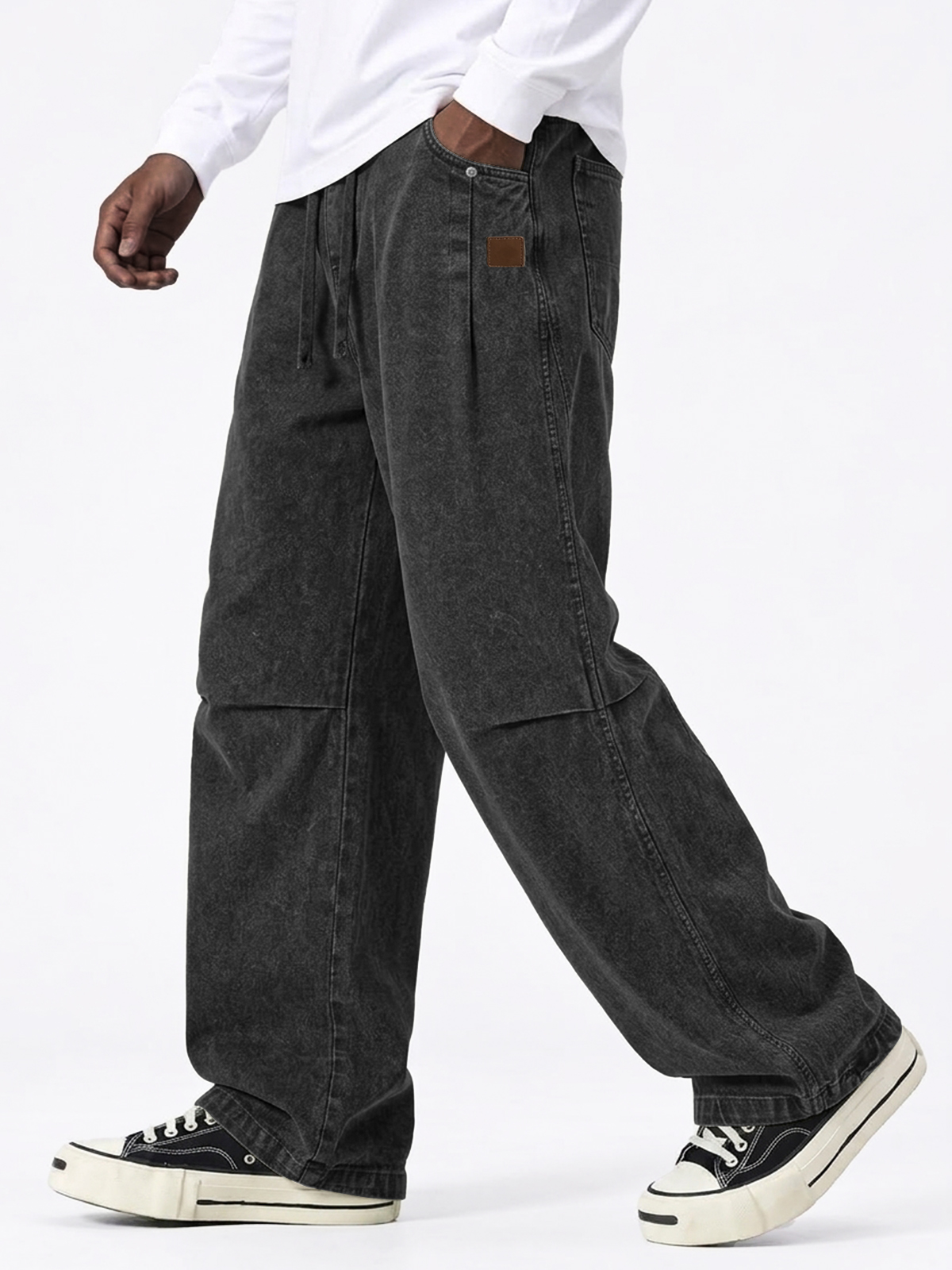 Men's 100% Cotton Washed Distressed Work Straight Leg Pants