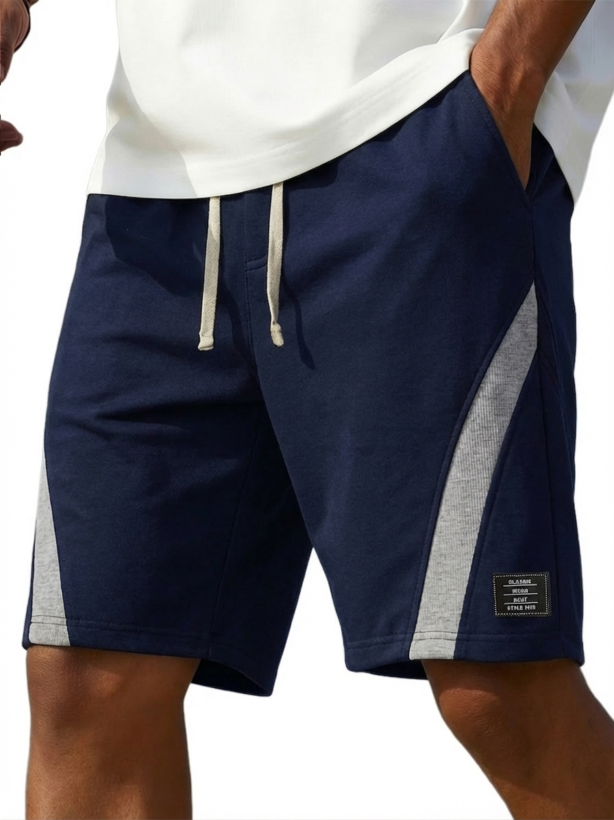 Men's Fashion Casual Deconstructed Design Color-Blocked Logo Shorts