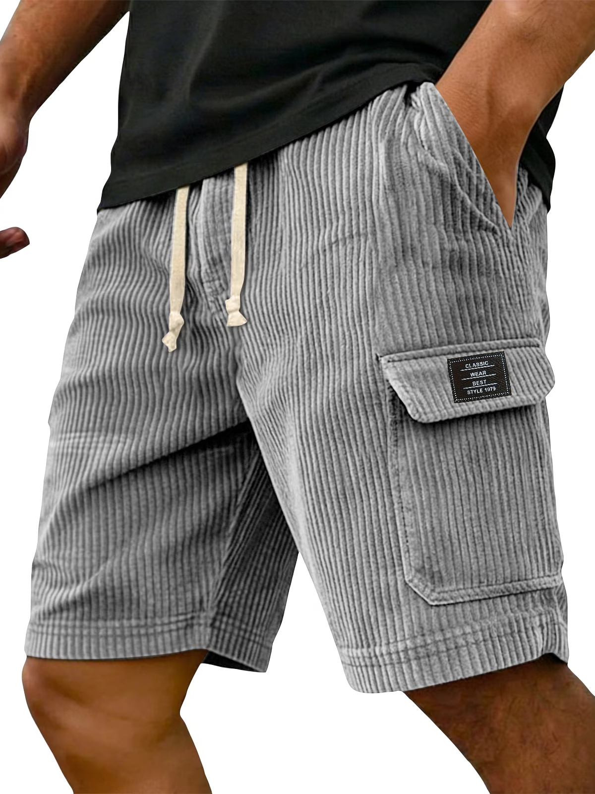 Men's Retro Embroidered Logo Corduroy Multi Pocket Cargo Shorts