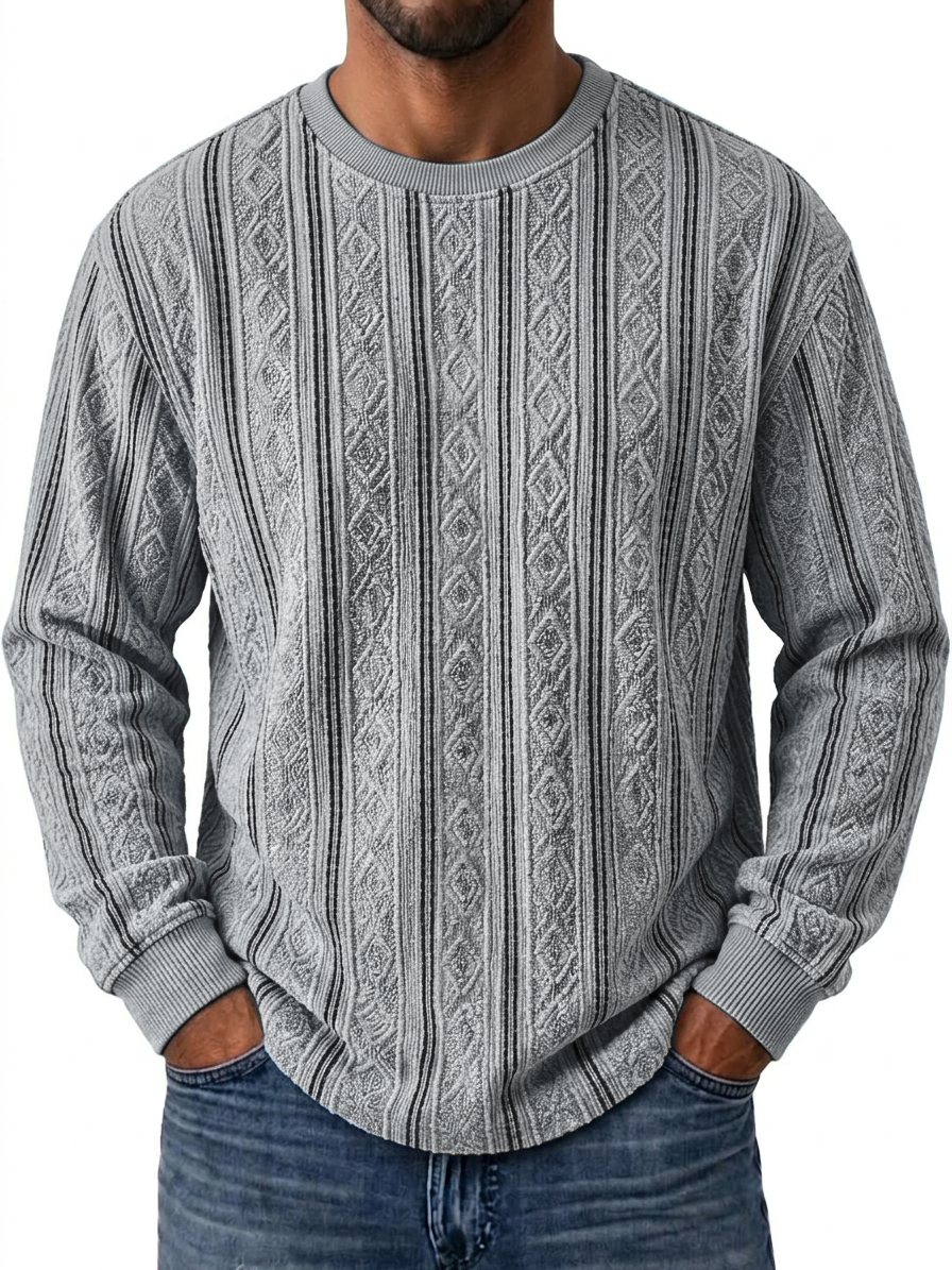 Vintage Striped Textured Vertical Stripe Crew Neck Top