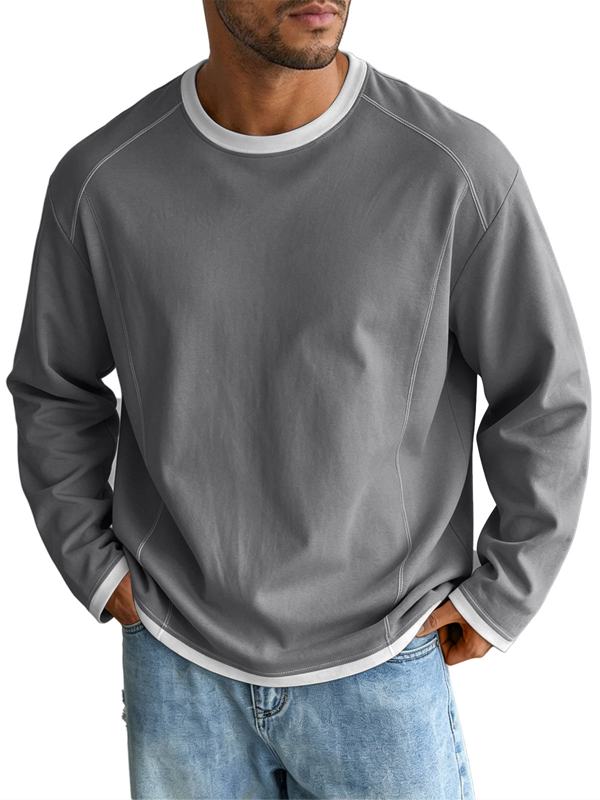 Casual Color Block Crew Neck Long Sleeve T-shirts