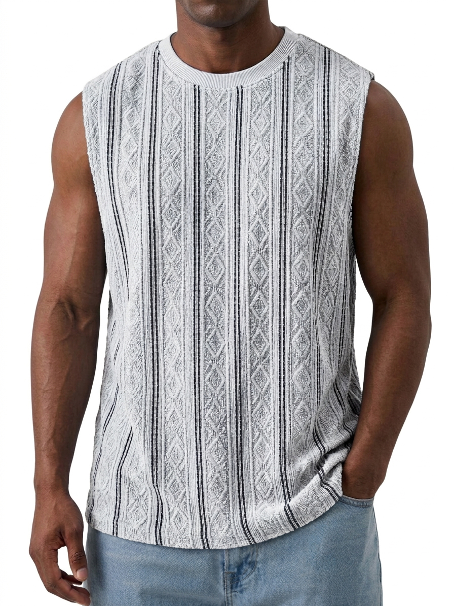 Men's Casual Textured Breathable Crew Neck Sleeveless Vest
