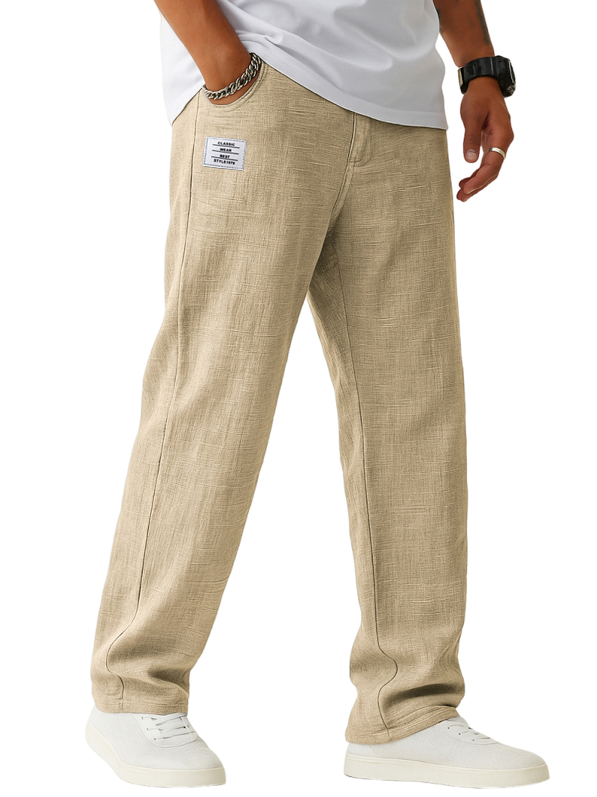 Men's Breathable Linen Casual Daily Pants with Embroidered Label