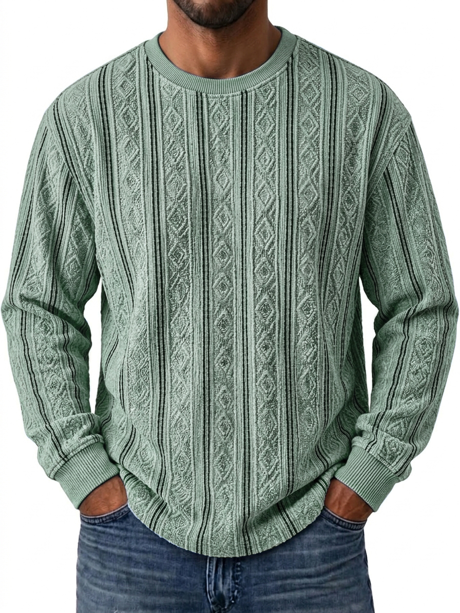 Vintage Striped Textured Vertical Stripe Crew Neck Top