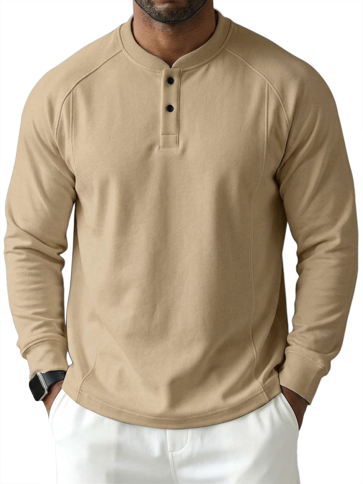 Men's 100% Cotton Casual Long-Sleeve Henley Shirt