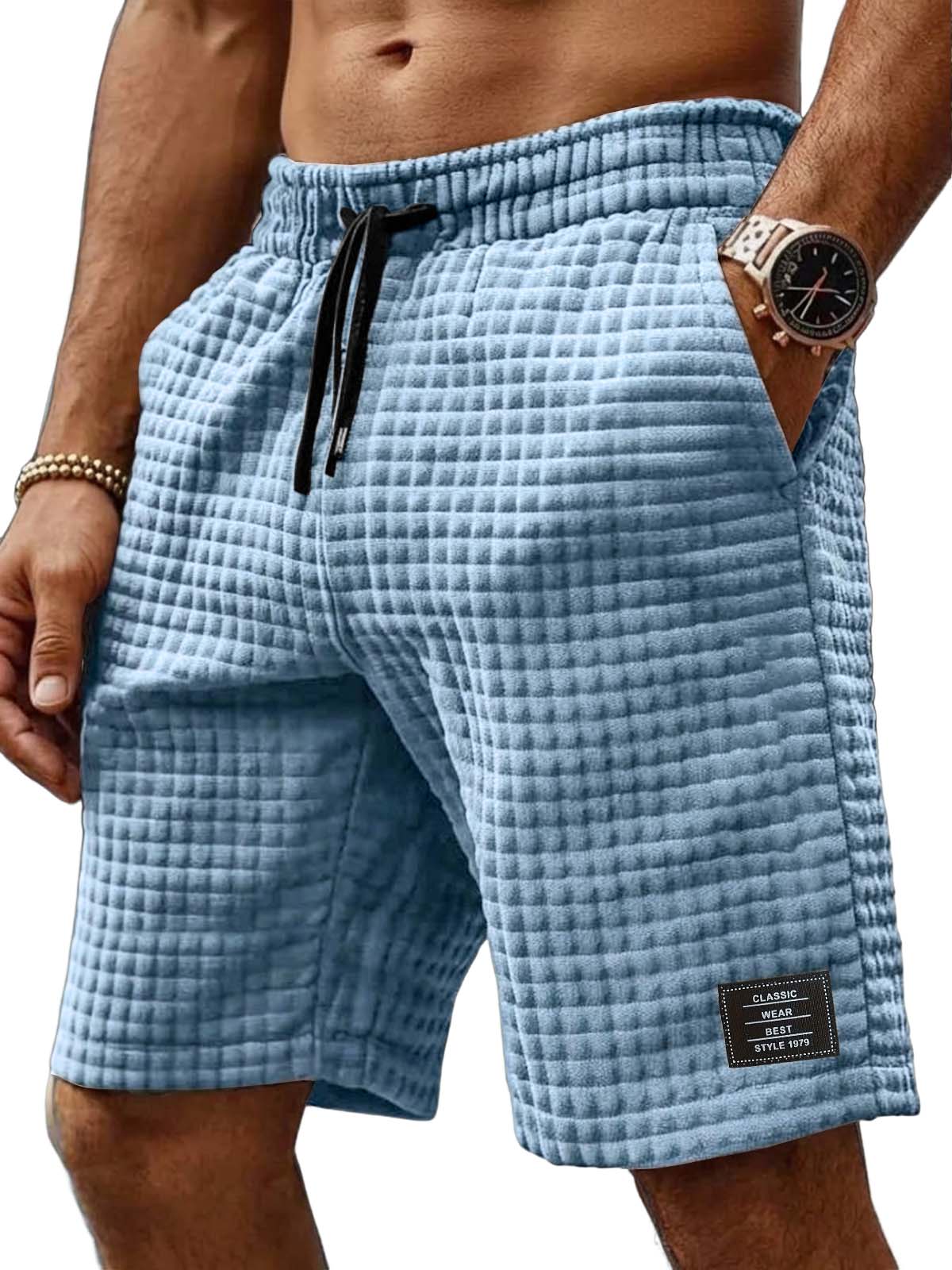 Men's Retro Waffle Embroidered Logo Casual Shorts