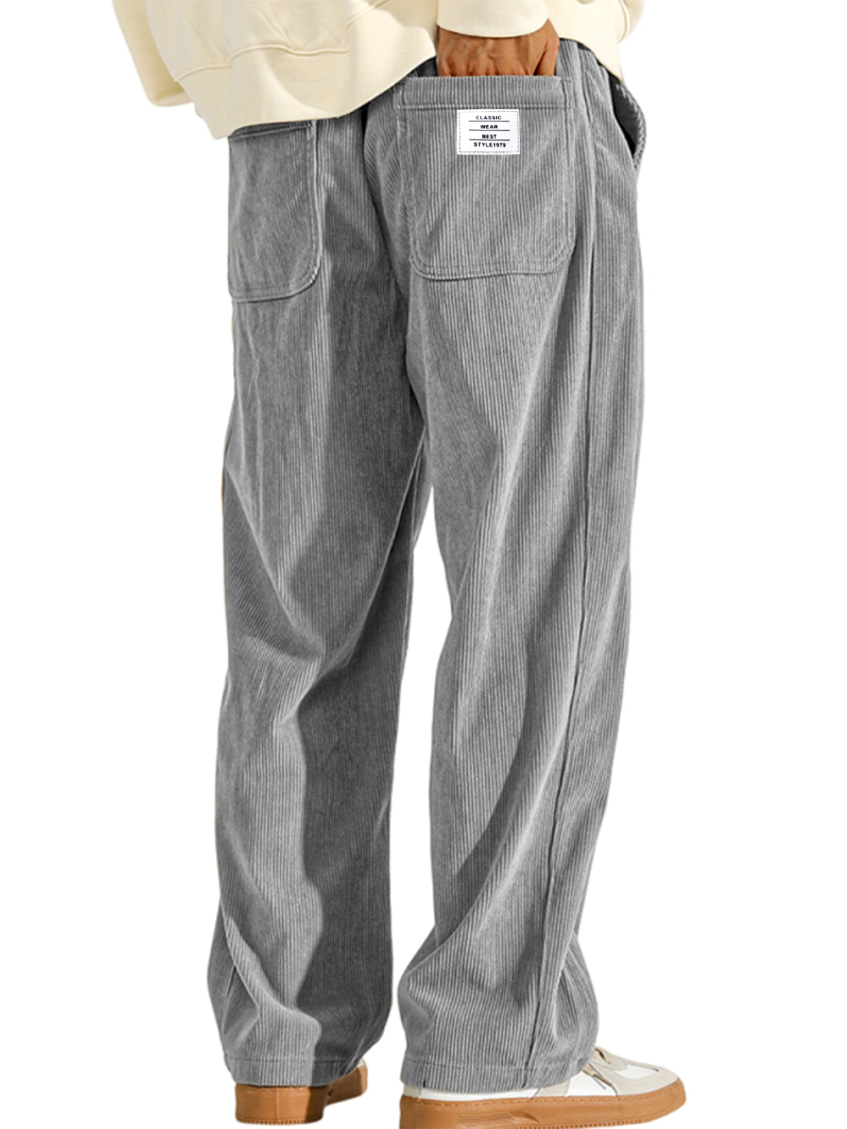 Men's Stylish Vintage Corduroy Multi-pocket Drawstring Casual Pants with Embroidered Label