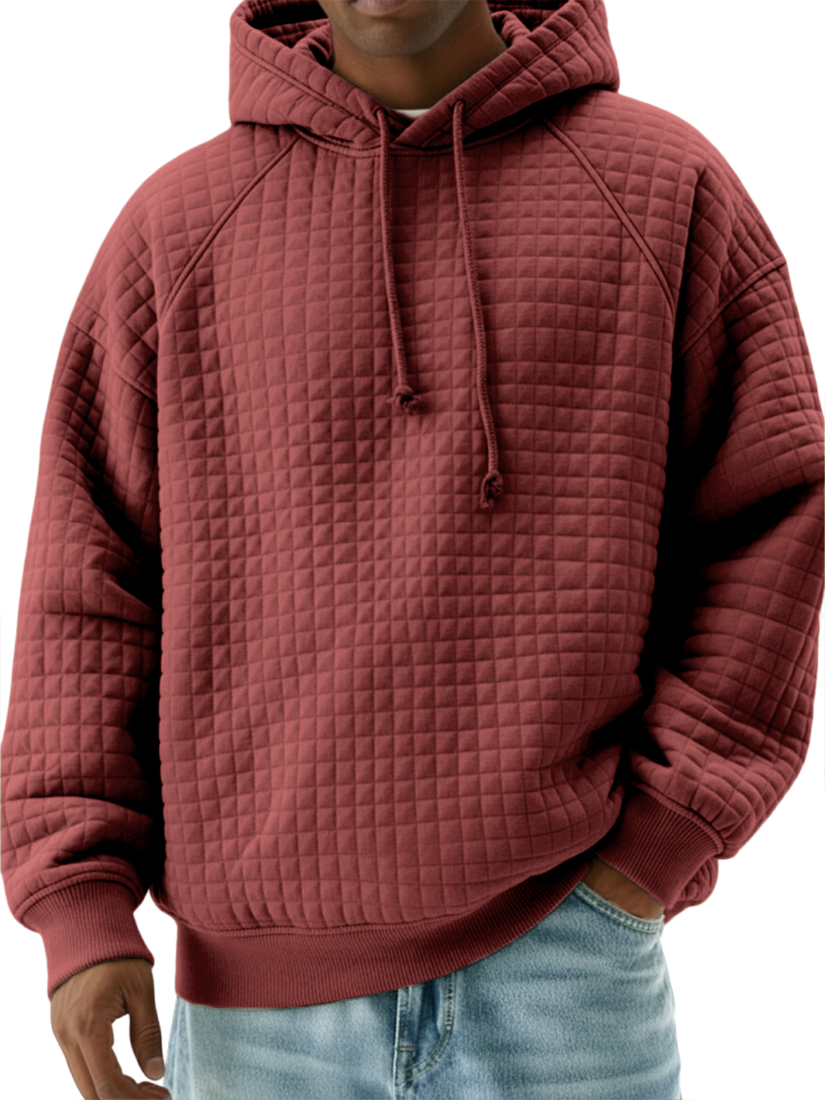 Men's Stylish Quilted Waffle Raglan Sleeve Pullover Sweatshirt