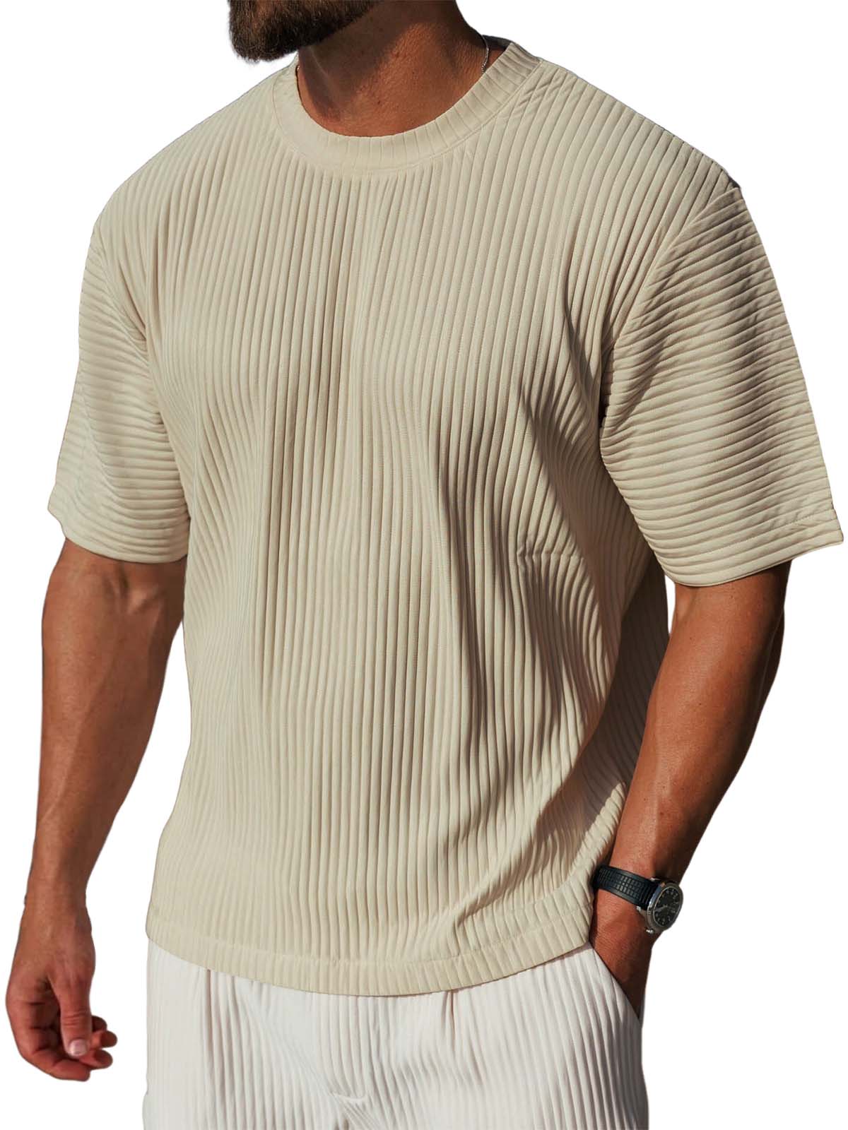Men's Textured Ribbed Crew Neck T-Shirt