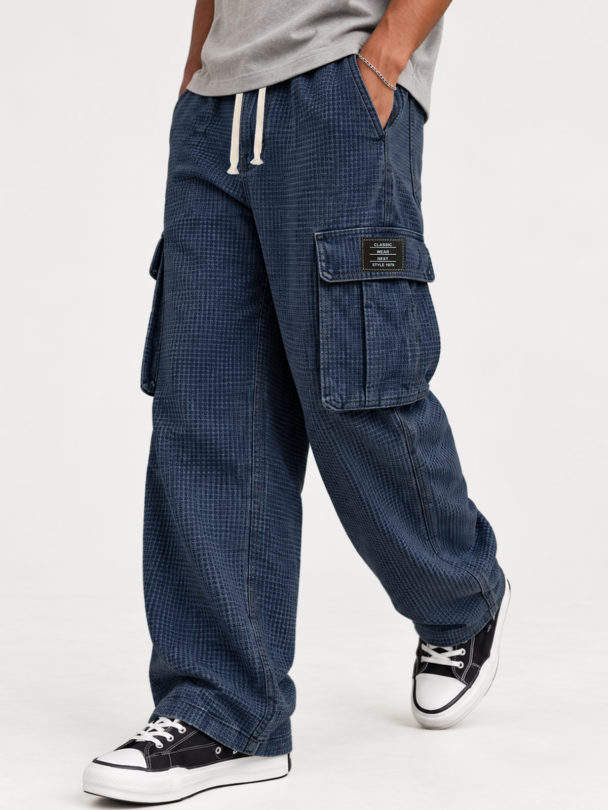 Men's Retro Distressed Washed Waffle Knit Autumn/Winter Cargo Pants