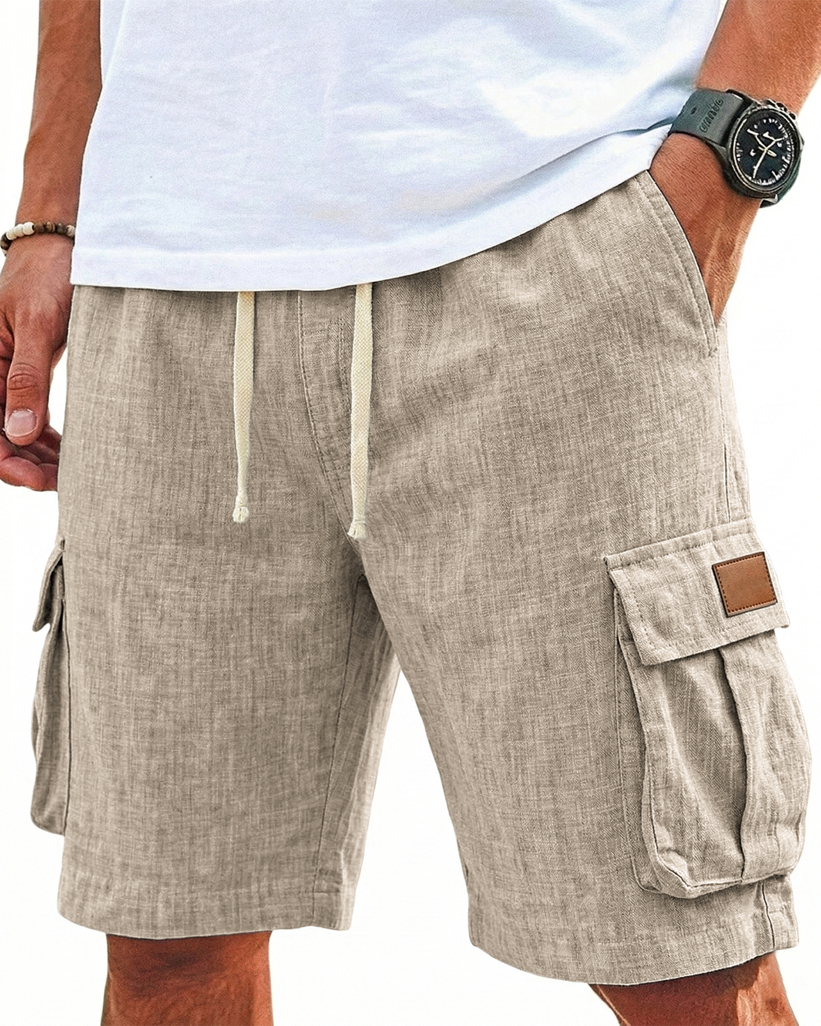 Breathable Cotton and Linen Multi-pocket Shorts