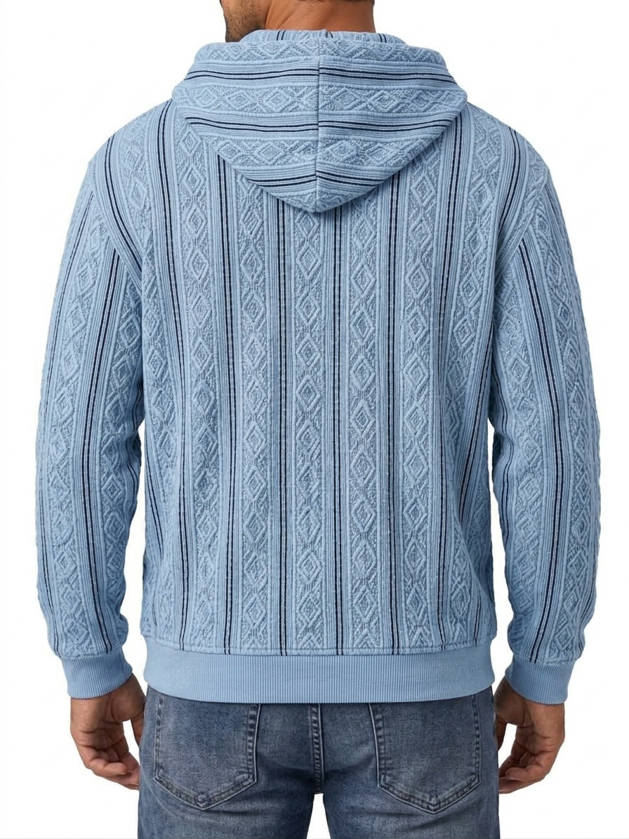 Men's Retro Striped Textured Hooded Sweatshirt