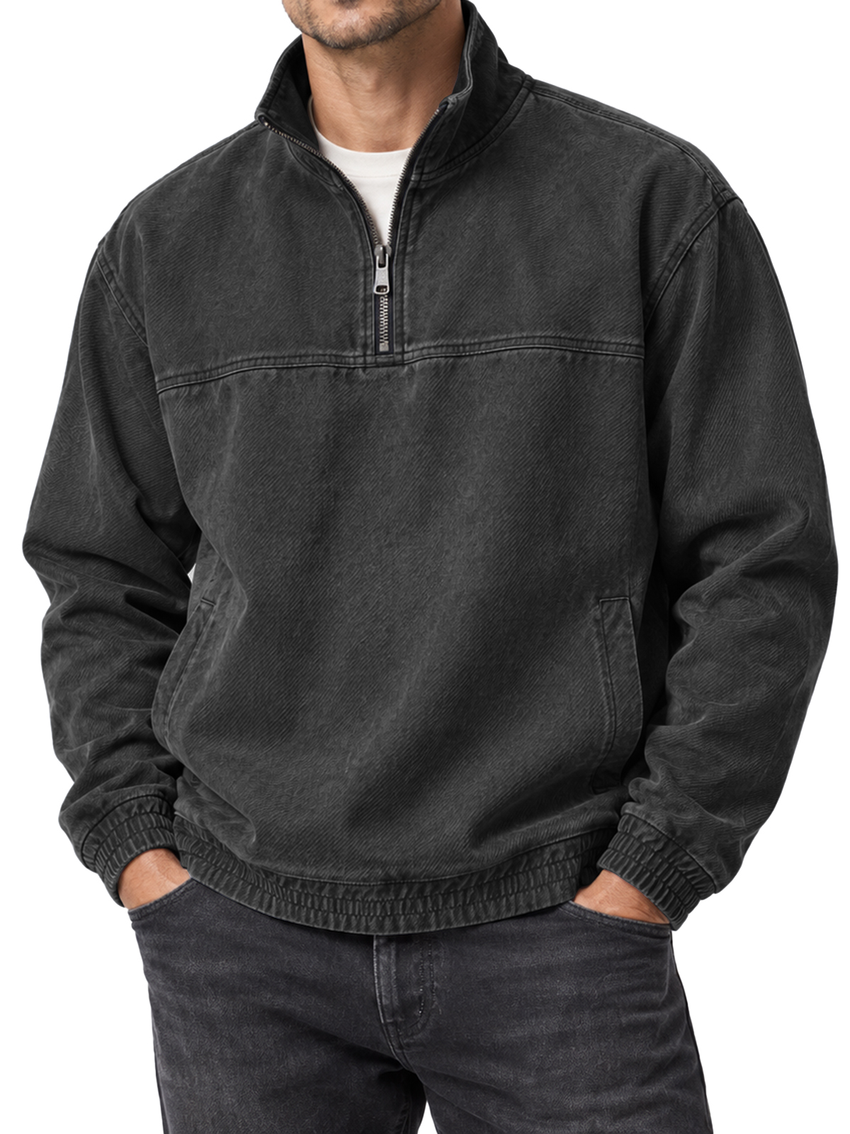 Men's Utility Style Quarter Zip Stand Collar Sweatshirt