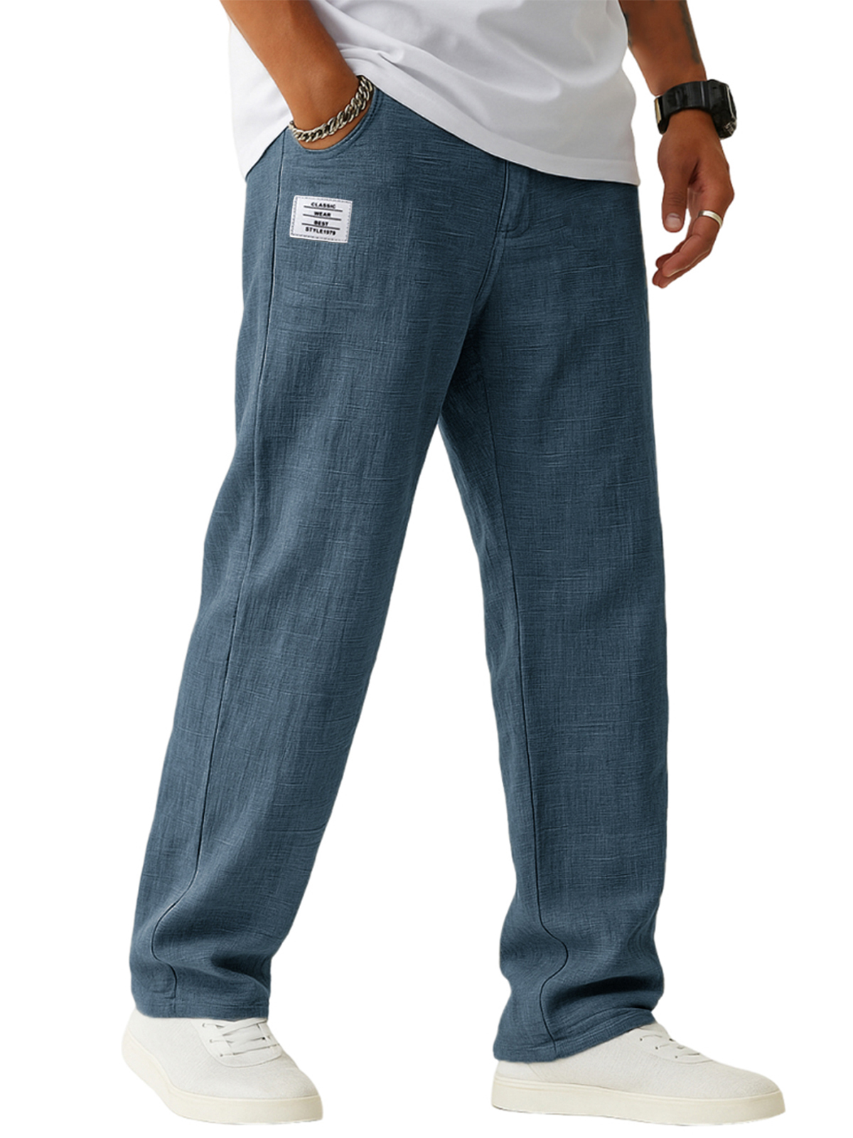 Men's Breathable Linen Casual Daily Pants with Embroidered Label