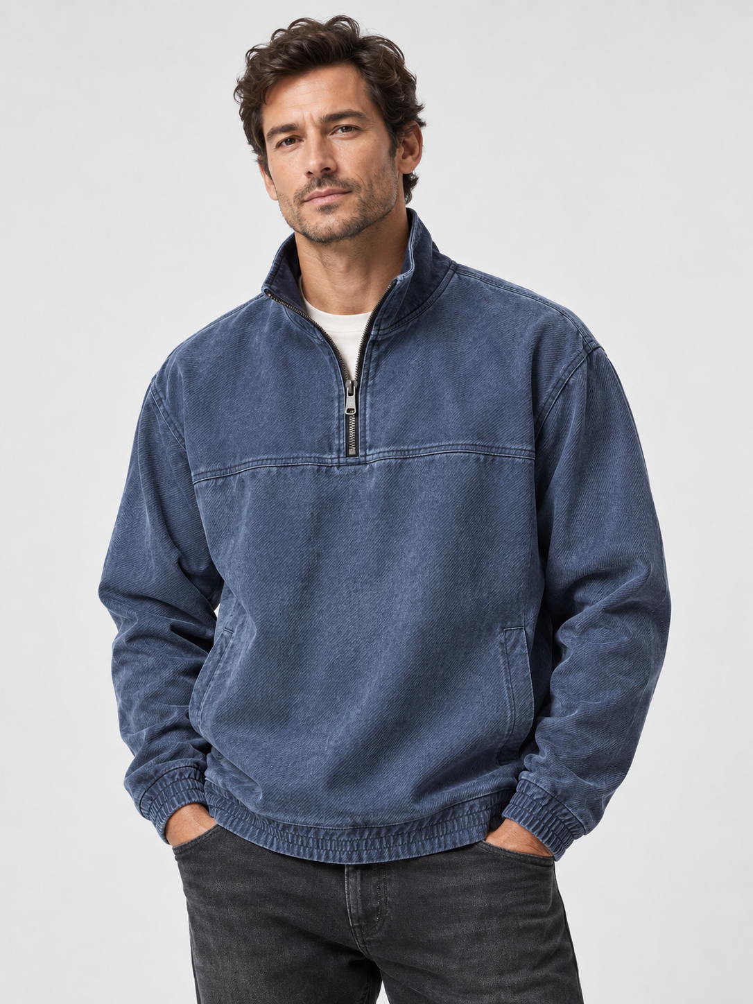 Men's Utility Style Quarter Zip Stand Collar Sweatshirt
