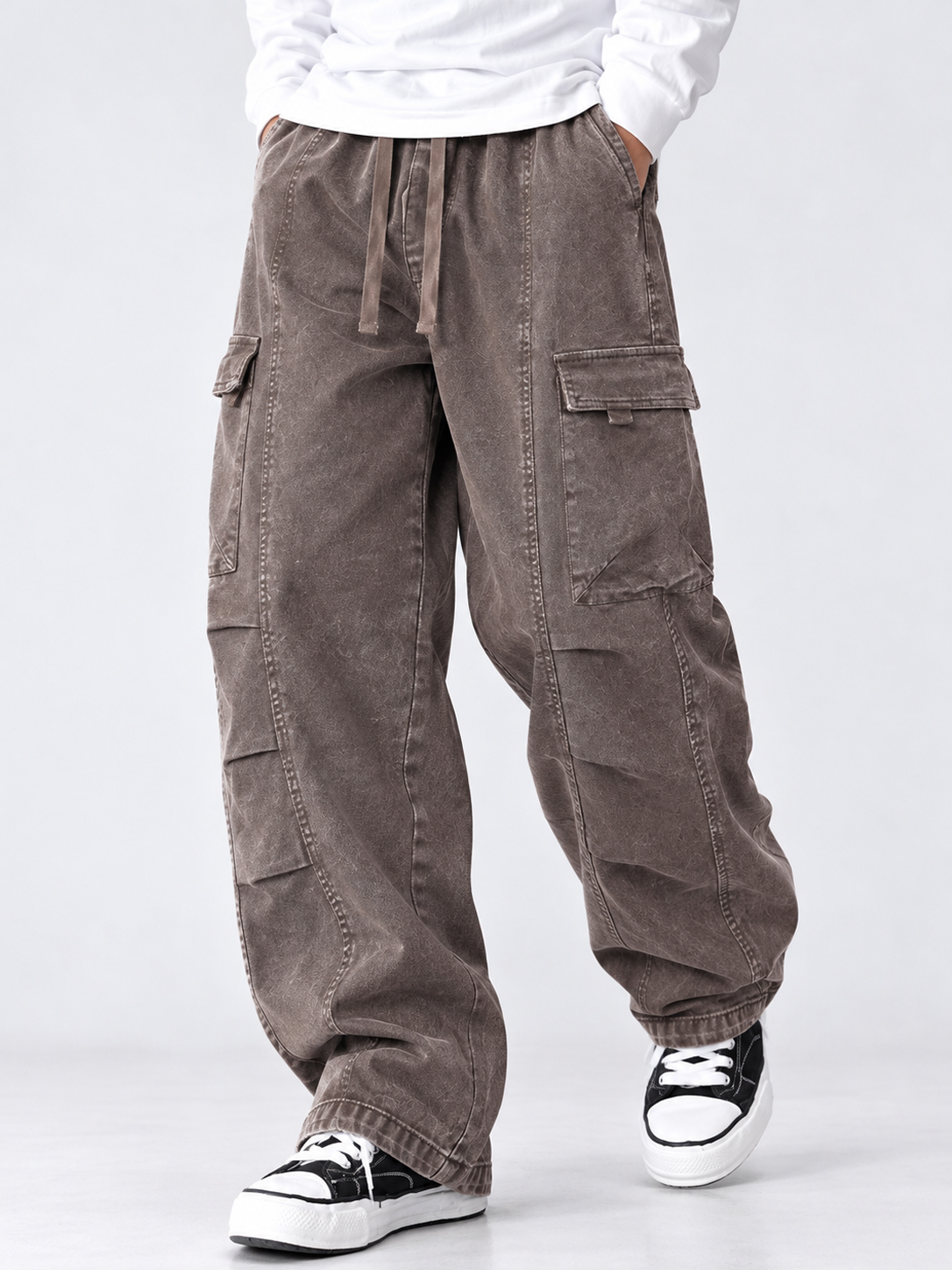 Men's 100% Cotton Washed Distressed Heavy-Duty Straight Leg Pants
