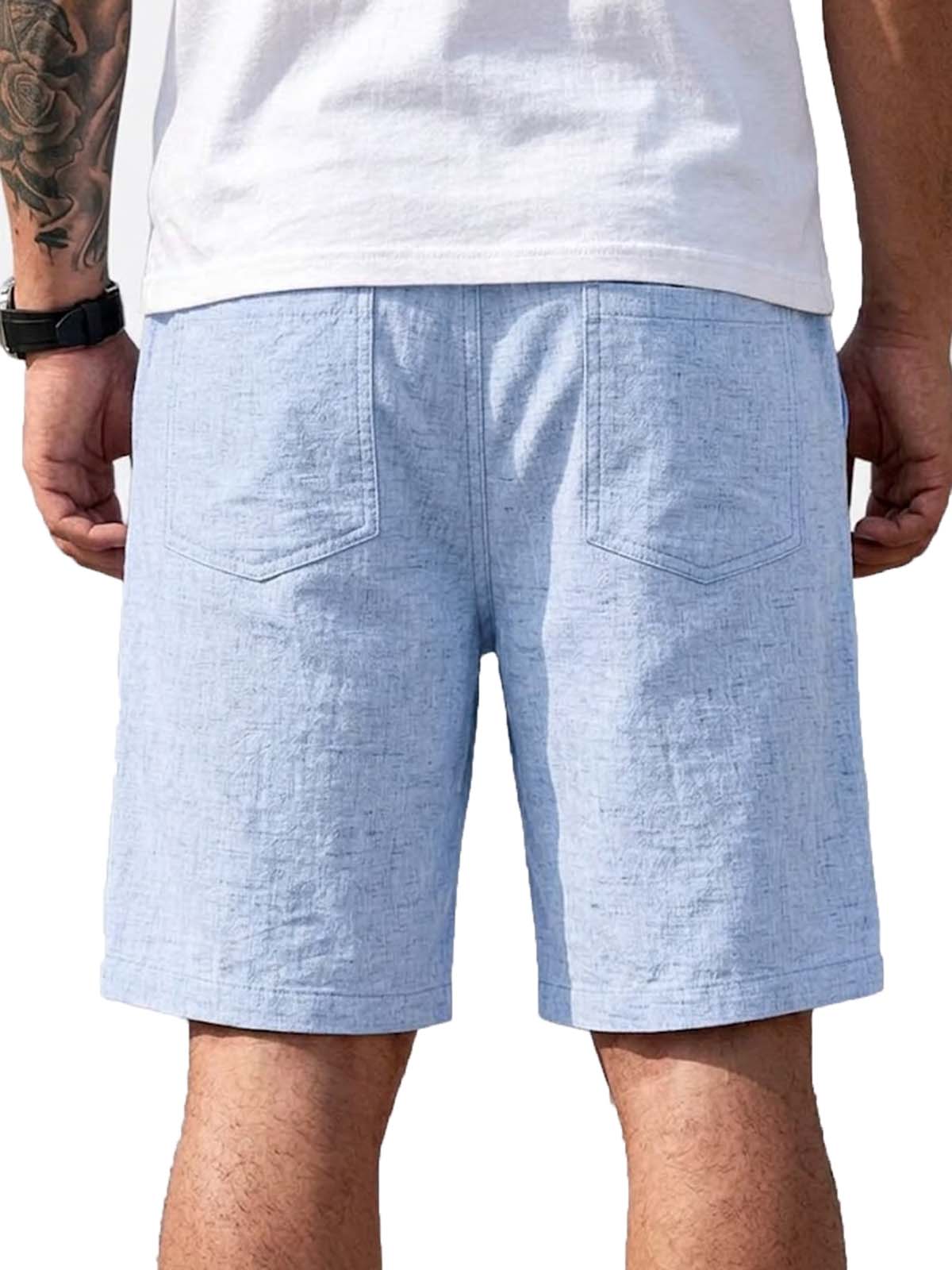 Men's Comfortable Cotton-Linen Casual Shorts with Embroidered Logo