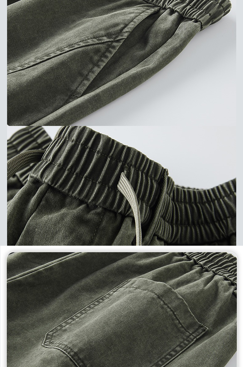 Men's 100% Cotton Vintage-Washed Straight-Leg Pants with Seam Detailing