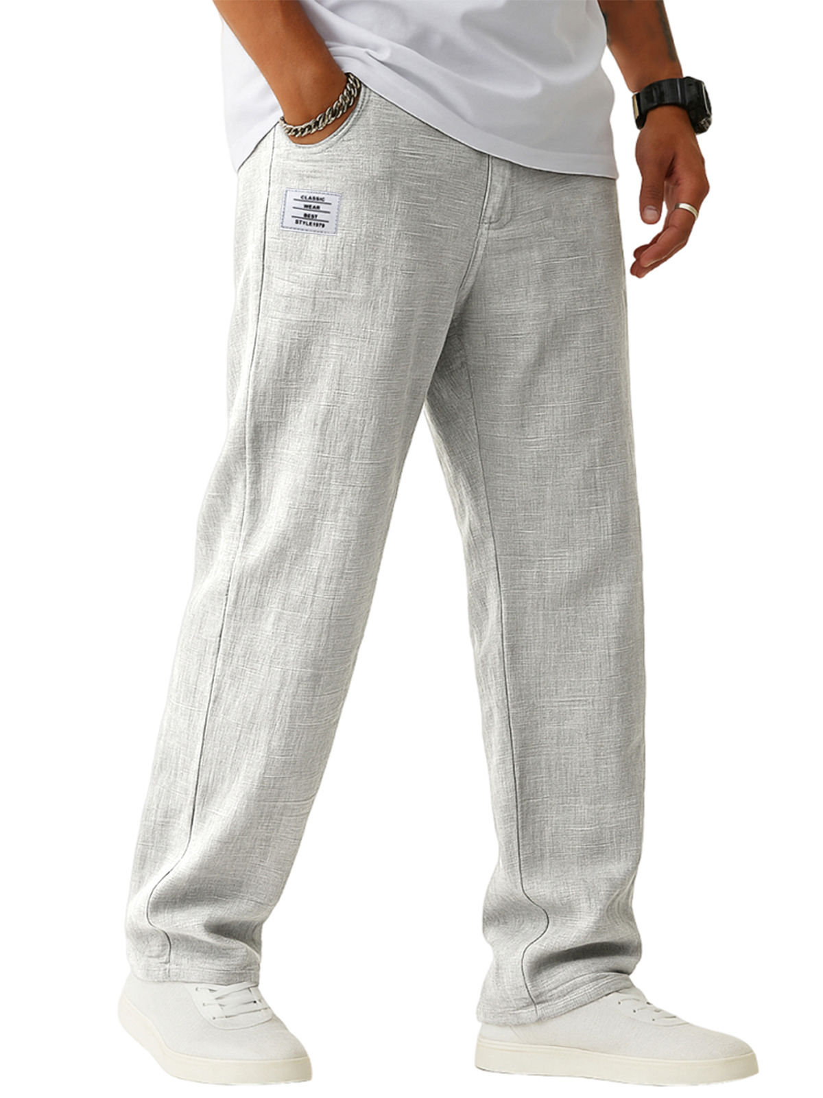 Men's Breathable Linen Casual Daily Pants with Embroidered Label