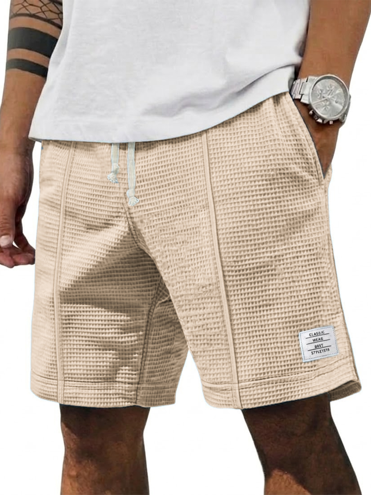 Waffle Breathable Casual Embroidered Shorts