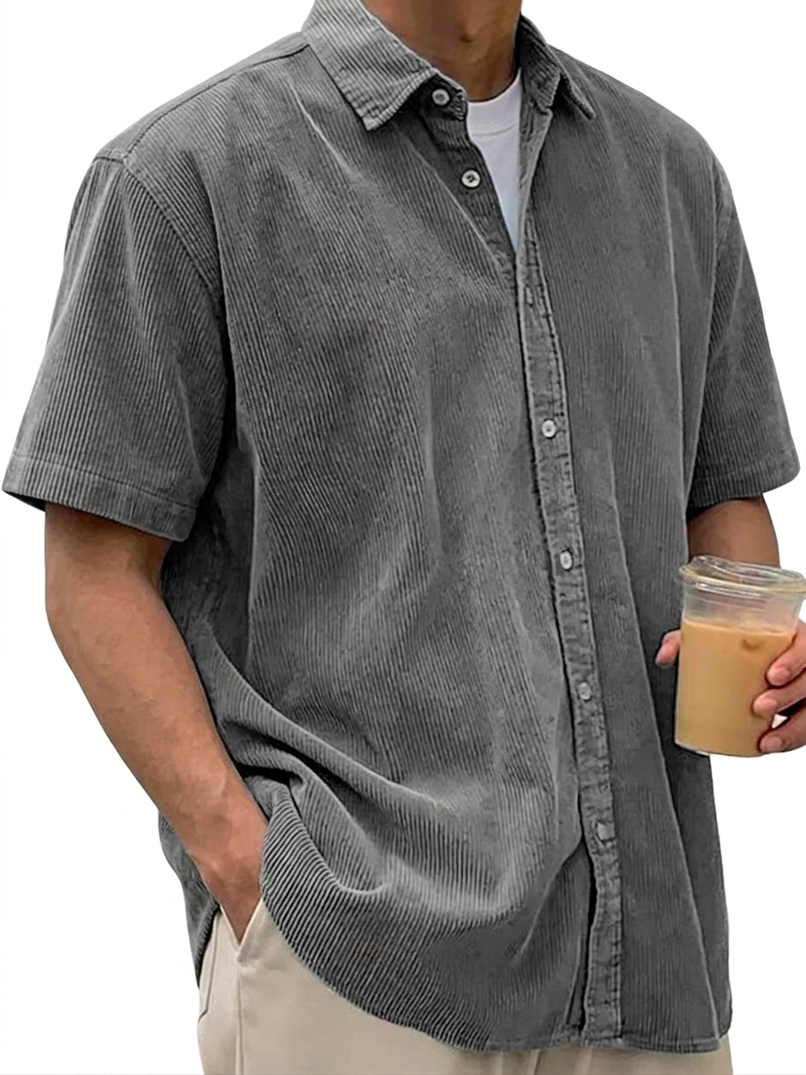 Men's Retro Corduroy Casual Short Sleeve Shirt