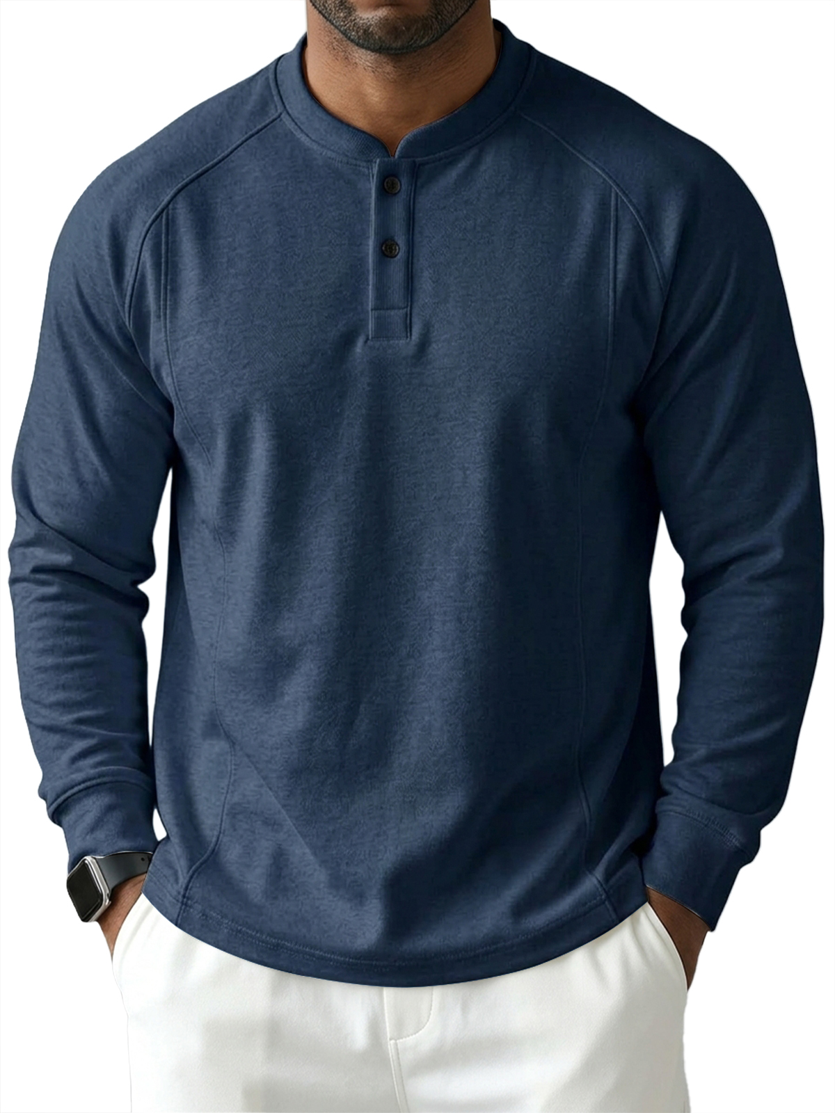 Men's 100% Cotton Casual Long-Sleeve Henley Shirt
