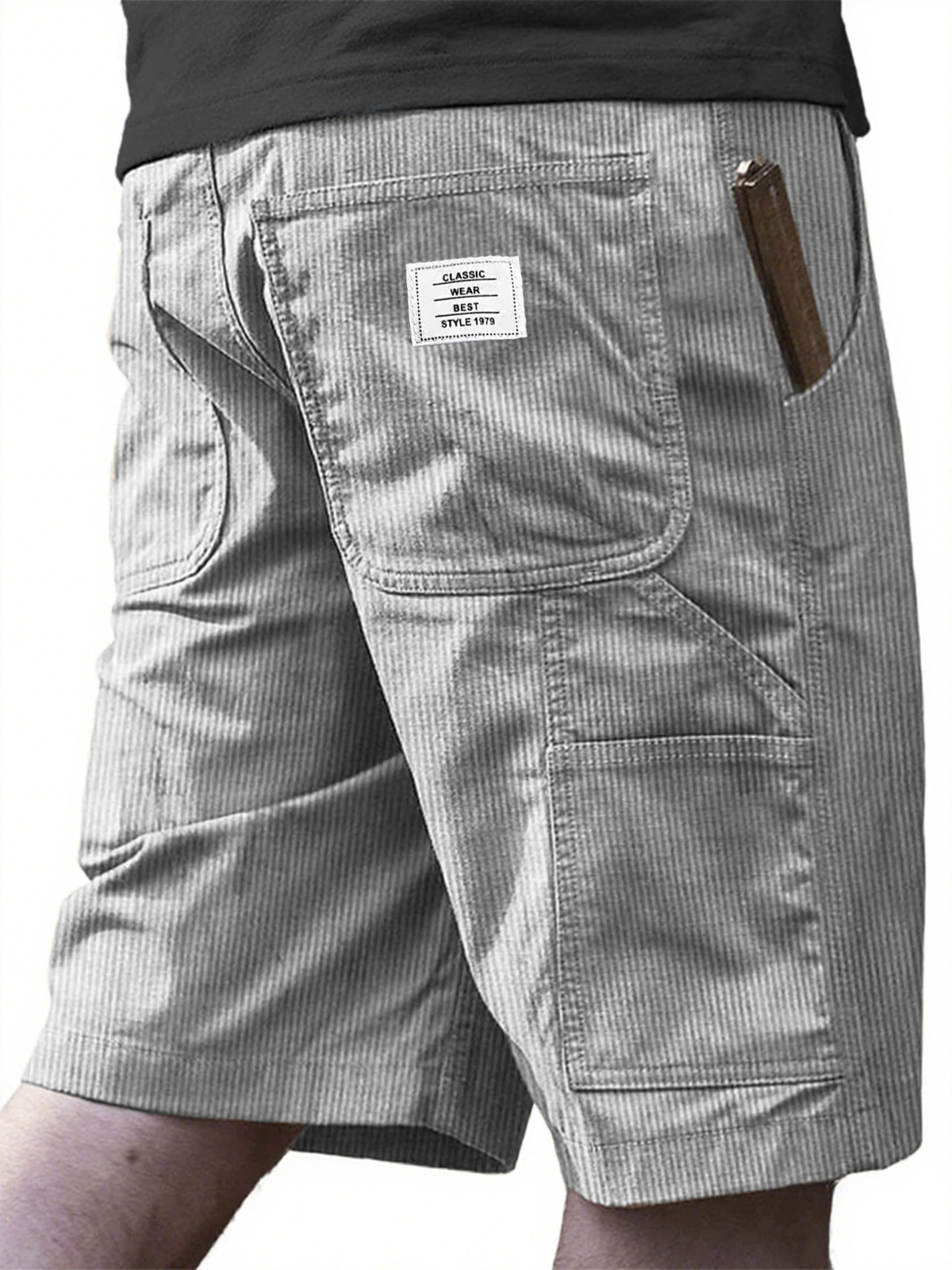 Corduroy Retro Multi-Pocket Embroidered Shorts