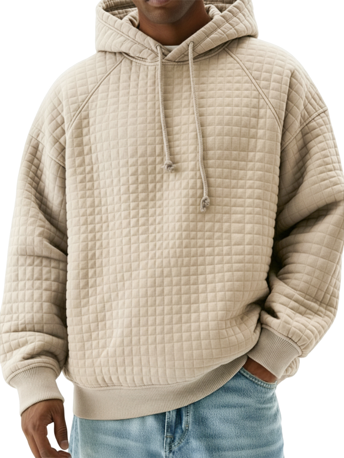 Men's Stylish Quilted Waffle Raglan Sleeve Pullover Sweatshirt