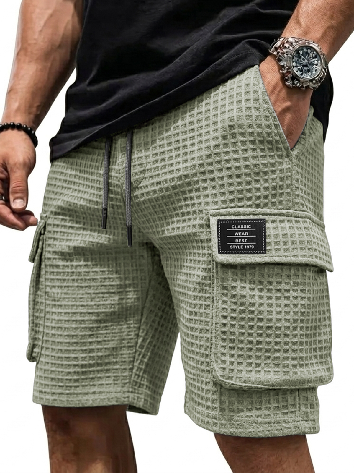 Stylish Multi-Pocket Waffle Fabric Cargo Pocket Shorts
