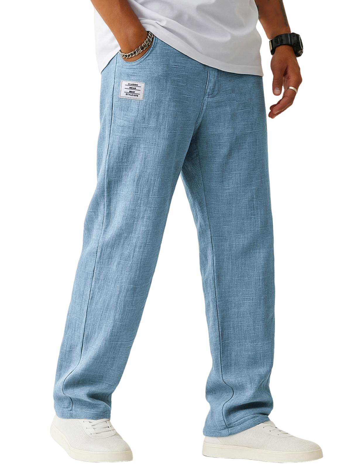 Men's Breathable Linen Casual Daily Pants with Embroidered Label