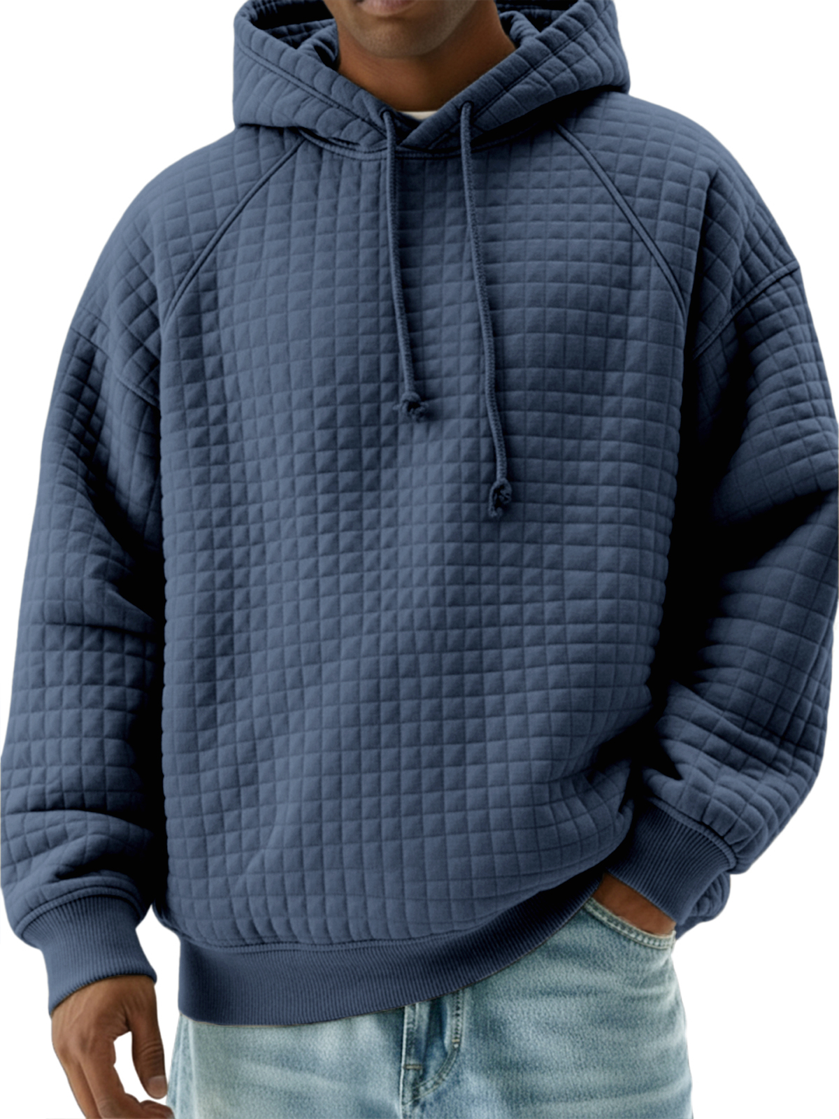 Men's Stylish Quilted Waffle Raglan Sleeve Pullover Sweatshirt