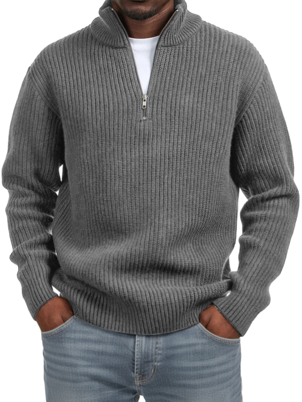 Men's Casual Simple Quarter Zip Stand Collar Sweater