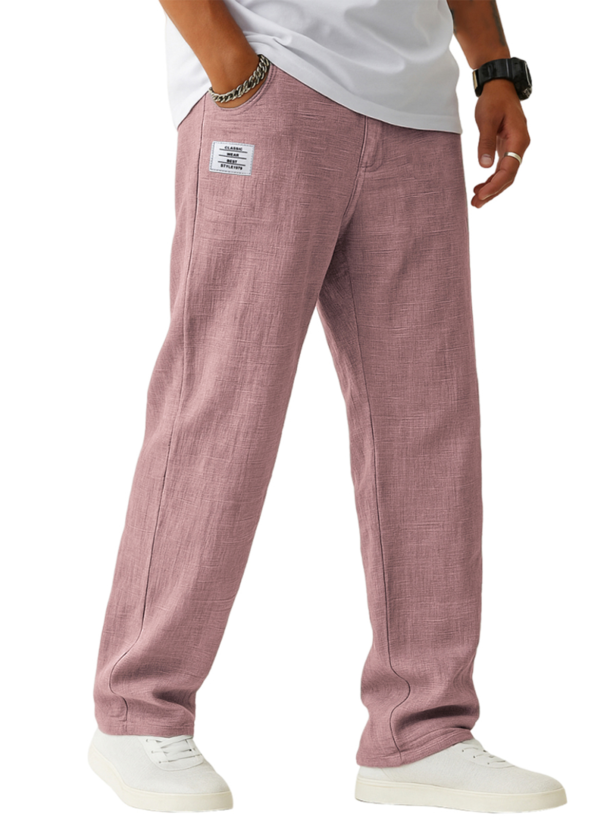 Men's Breathable Linen Casual Daily Pants with Embroidered Label