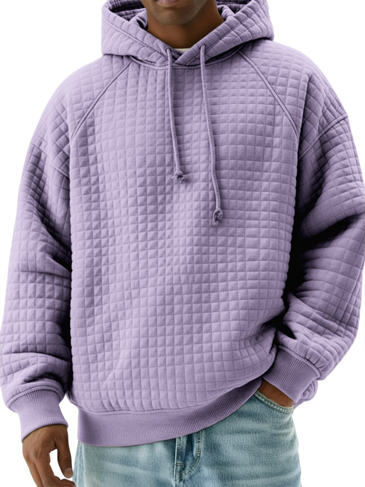 Men's Stylish Quilted Waffle Raglan Sleeve Pullover Sweatshirt