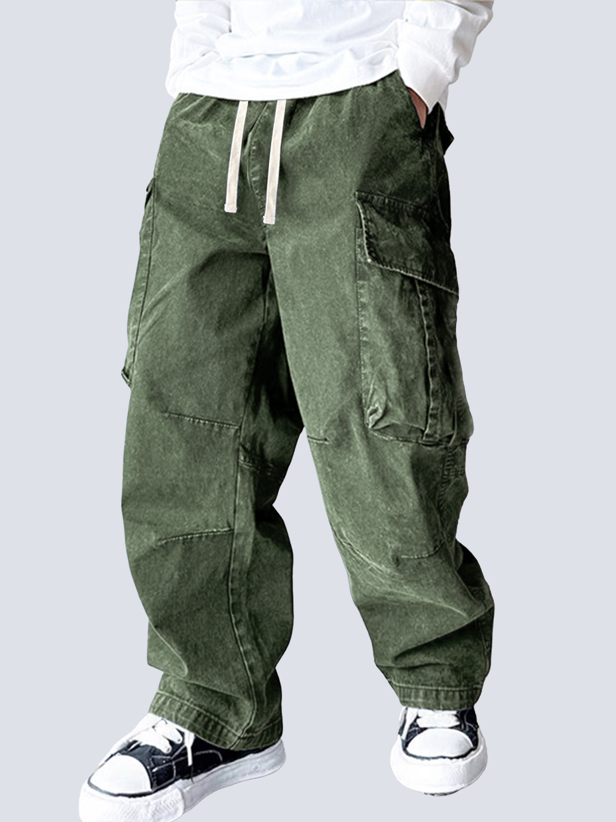 Men's Fall Washed Distressed Multi-Pocket Work Pants