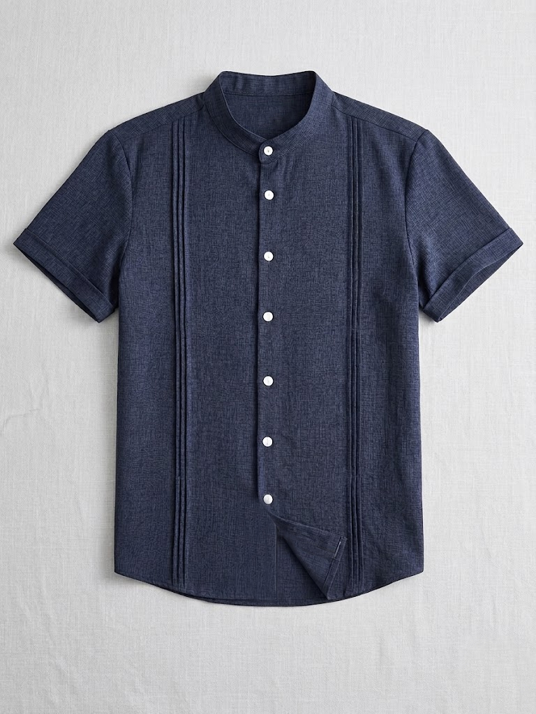 Men's Cotton and Linen Deconstructed Stand-up Collar Shirt